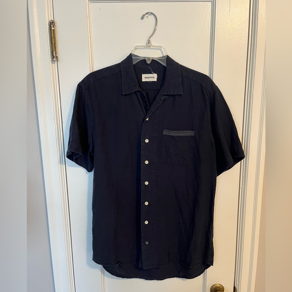 Taylor Stitch the Short Sleeve Hawthorne in Navy & Natural - Medium (40)